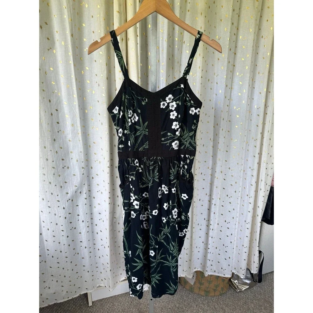 Bamboo Forest Girls Hawaiian Floral Spaghetti Strap Smock Midi Dress Pockets L